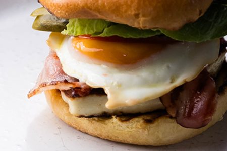 Riverina Dairy 10 Minute Kitchen Haloumi Bacon Burger With The Lot